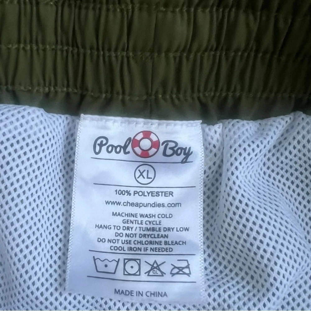 Pool Boy Retro Swim Shorts Men’s XL Olive Green Lined‎ Runner Trunks